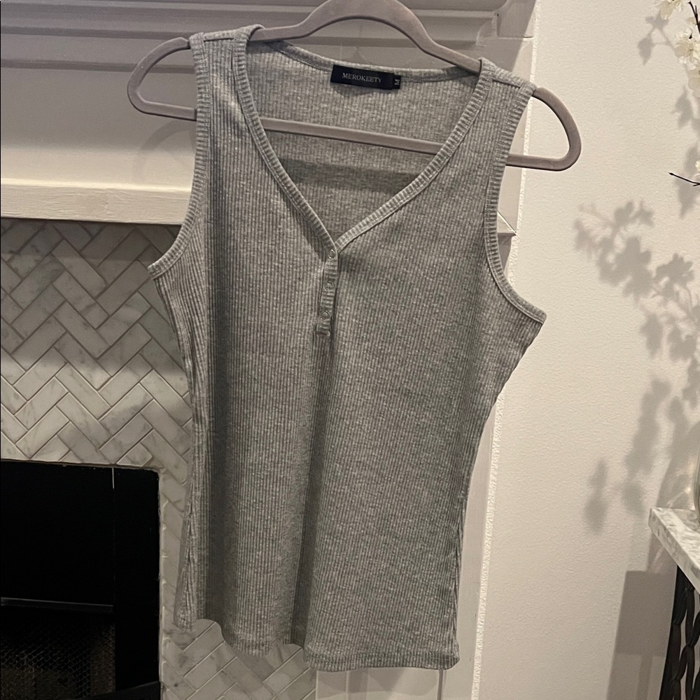 Gray Ribbed Tank Top